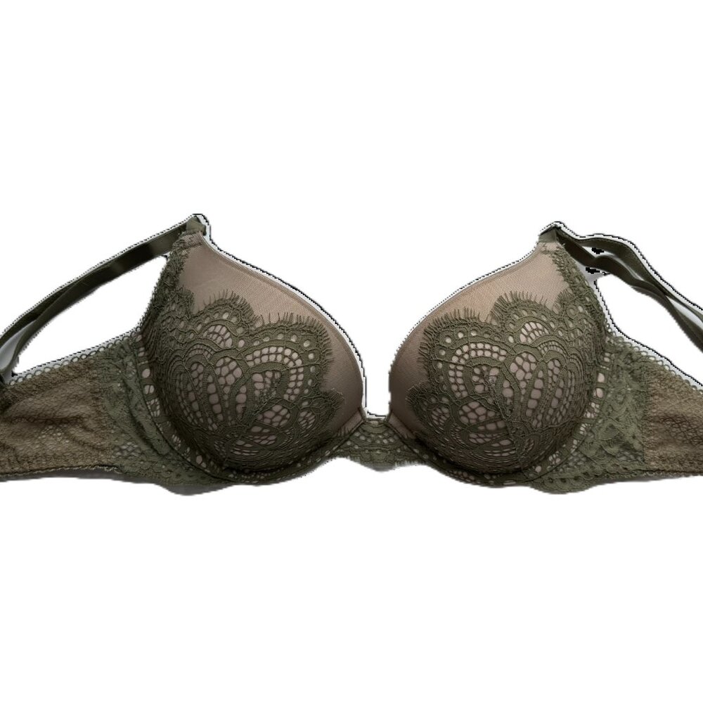 Victoria's Secret 32DD Dream angels Push-Up Bra Green Lace over Cream - Picture 6 of 8